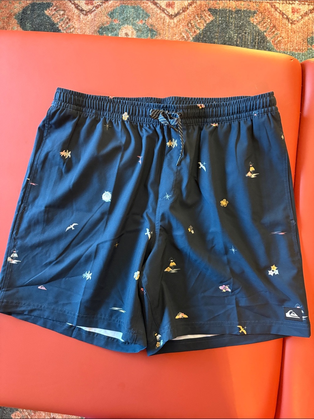 Quiksilver Navy Swim Trunks with Micro Island Print
